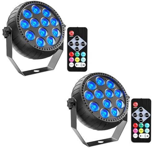 Erreyht 2PCS Rechargeable LED Par RGB Mini Uplights, 12 LED Spotlight Battery Powered with Remote Control Stage Light for Party Bar Stage DJ Disco Wedding Halloween Christmas