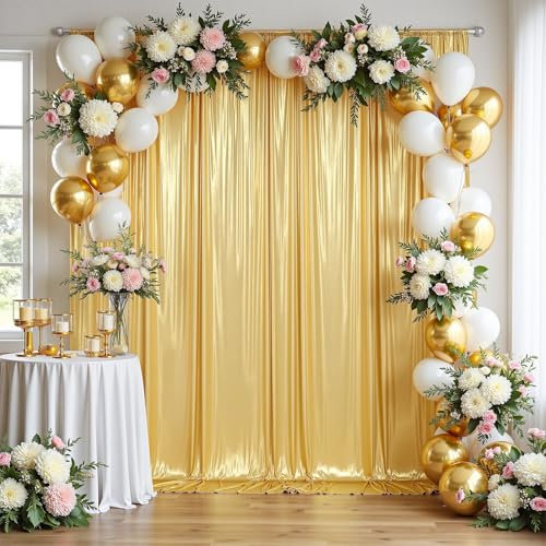 9 x 3,6 m - Rideau de fond à paillettes dorées - Infroissable - 6 panneaux - 1,5 x 3,6 m - Tissu de fond scintillant pour anniversaire, mariage, remise de diplôme