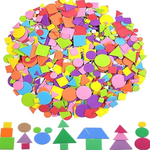 Barlone 750 Stück Moosgummi Sticker Kinder, Farben Selbstklebende Geometrie-Reihe Sticker, Schaumstoff Sticker Set zum Basteln für Kinder, Mini-Aufkleber, für Kunsthandwerk Sammelalben DIY Dekoration