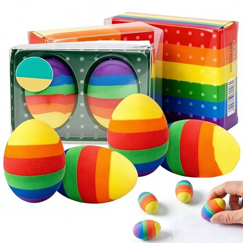 LDBKLGHJ Ostergeschenk Radiergummi-Kollektion: Bunte Osterei-Design Radierer ， Handwerk-Deko & Ideal für Osterfest Feier, Erwachsene Büro-Deko & DIY-Projekte