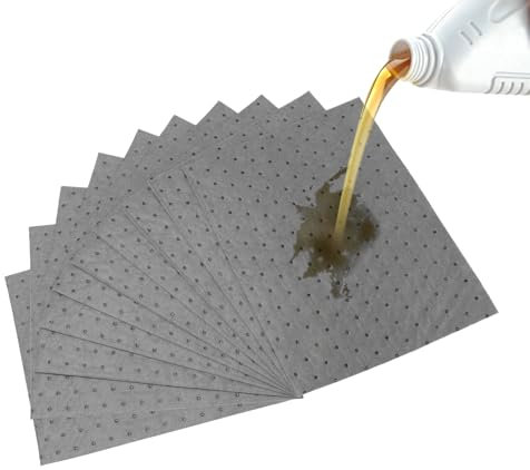 Almohadillas absorbentes de aceite, hojas de control de derrames de 25 x 33 cm, absorción rápida para líquidos a base de aceite y agua, almohadilla de hoyuelos de peso, accesorio de garaje (10)