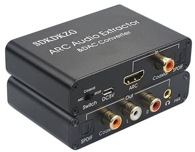 SDKDZKG Convertisseur DAC 192 KHz, extracteur audio HDMI ARC, HDMI/Digital SPDIF optique Toslink coaxial vers analogique RCA 3,5 mm Jack L/R coaxial SPDIF adaptateur audio pour HDTV, amplificateur