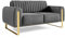 FURNISTAR Premium Pier Sofa 2-Sitzer, Glamour Design, Polstersofa mit drehbarer Rücklehne, Couch, Sofagarnitur, Wohnzimmer, goldene Metallfüße, Velour-Stoff - Dunkelgrau