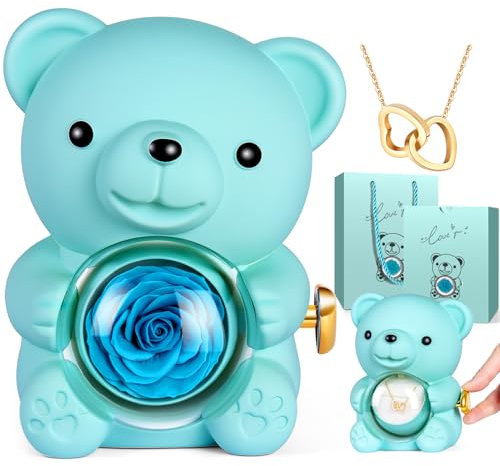 Aloskart Orso Rosa eterna con Collana a Forma di Cuore, Orsetto di Rose Stabilizzate,Regalo Dia Madre,Regalo di Natale,per Fidanzata Mamma Ragazza(Verde)