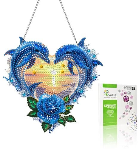 VAIIEYO 5D DIY Diamond Painting Anhänger Delphin, Tier Diamant Painting Bilder Malerei Kits mit Kett, Diamant Home Wand Decor Gemälde Diamond Dekoration, Veranda Fenster Wandbehang