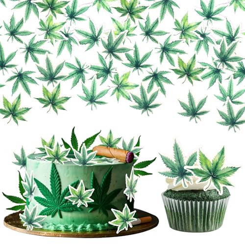 60 Stück Essbare Tropische Palmen Blätter Cupcake Toppers Waffel Papier Blätter Tortendeko Grün Blatt Kuchen Deko für Hawaii Thema Dschungel Sommer Hochzeit Baby Dusche Geburtstag Party Dekorationen