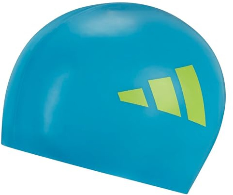 adidas Unisex ADIDAS Kids 3-Stripes Swim Cap, Lucid Cyan/Pulse Lime, One Size