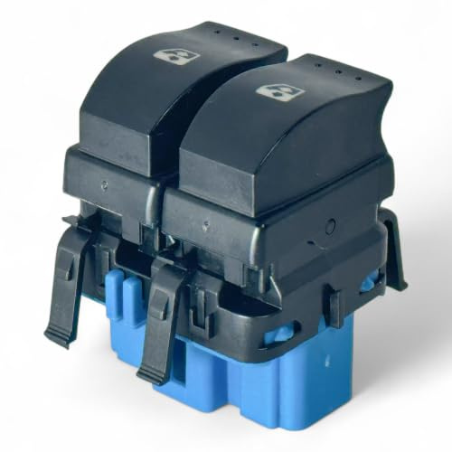 Interruptor de elevalunas delantero izquierdo (lado del conductor) compatible con Renault Mégane 2, Scénic 2 y Trafic – Interruptor de elevalunas eléctrico – OEM 8200107772 – base azul