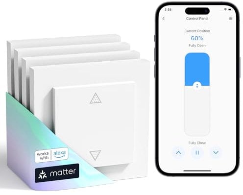 Meross Matter Smart Rolladenschalter WLAN 55x55mm, Smart Home Rolladensteuerung für Jalousien kompatibel mit Apple HomeKit, Alexa und Google Home(NEUTRALKABEL ERFORDERLICH)