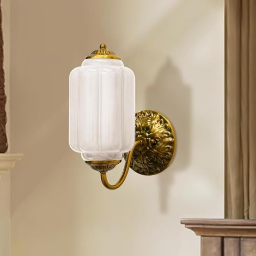 Stesulfr Vintage Mike Grüne Glas Wandlampe Glasschirm Antik Messing Innenwandleuchte für Spiegel Küche Wohnzimmer Galerie Vintage Milchglas Badezimmer Vanity Light