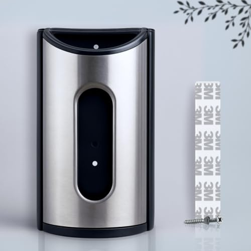 Rankomu Dispenser di sacchetti di plastica in acciaio inox per cucina – Pratico supporto portaoggetti e organizer in acciaio inox 430, montaggio a parete o armadio, risparmio di spazio, contiene 15-20