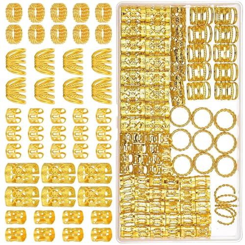 110 Stück Haarschmuck-Bündel, Multipackungen, Zopf- und Loc-Verzierungen, Ringe für Damen, Zöpfe, Dekoration für Frauen, Goldfarben, Einheitsgröße
