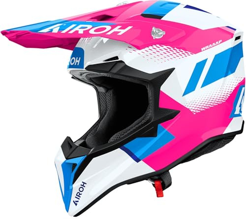 Airoh Wraaap Vision Casque de Motocross, Blanc/Rose/Bleu, S (55/56)