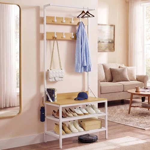 YITAHOME Porte-manteau industriel avec rangement de chaussures, 2 étagères, porte-manteau industriel avec 9 crochets, pour couloir, salon, chambre à coucher, cadre en métal