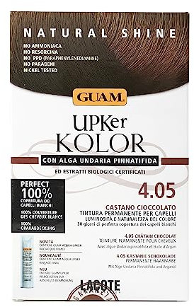 Guam, Upker KOLOR, Natürliche Permanente Haarfarbe mit Undaria-Meeresalge und Bio-Extrakten, Ammoniakfreie Farbe, Made in Italy, Farbton 4.05 SCHOKOLADEN-BRAUN