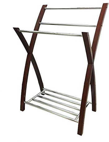 ASPECT Freistehender Handtuchhalter mit Ablage unten, Holz, Chrom/Mahagoni, 54 x 41 x 80 cm