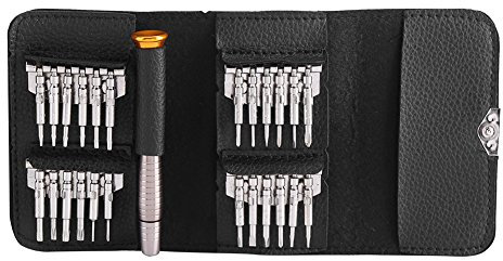 Kit de Tournevis de Précision Mini, 25 en 1 Set Tournevis Kit de Réparation avec Sac Noir pour Portable, Laptop, Montre, Jouets, Lunettes, Bijoux etc