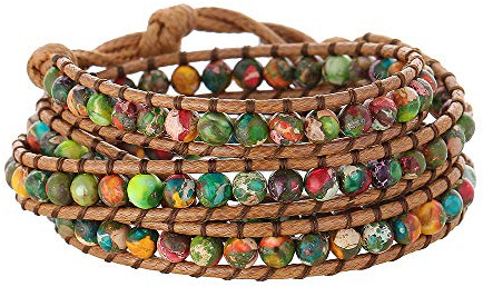 Plumiss Boho Natural Colorful Jasper Bead Multi Wrap Bracelets for Women