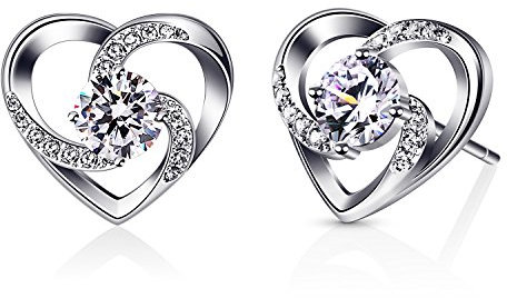 B.Catcher Damen Ohrringe Liebe ist Glück, 925 Sterlingsilber Ohrstecker mit Zirkonia, Elegantes Herz-Design, für Geburtstag/Valentinstag/Muttertag