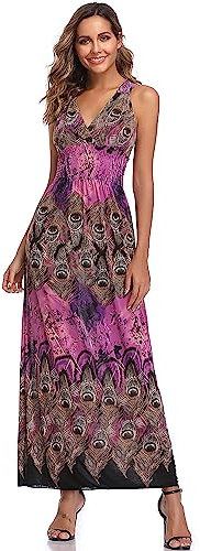 Yummy Bee - Grande Vestito Estivo Lungo per Feste Serali Taglia Forte (Viola, M)