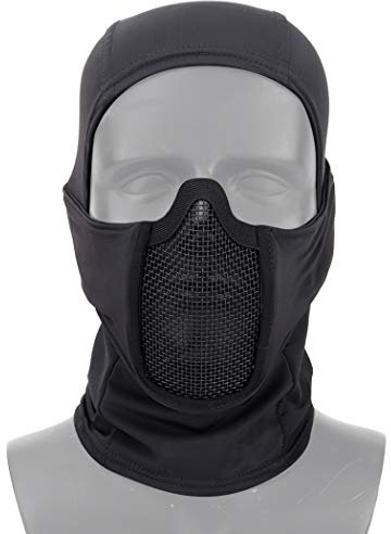 AOUTACC Sturmhaube Airsoft Mesh Maske Ninja Style Vollgesichtsschutz Sturmhaube Kapuze mit Mesh Maske für Cs War Game, BB Gun, Jagd, Paintball (schwarz)