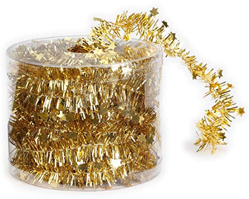 Inge Christmas Goods Drahtgirlande mit Sternen | 7m Girlande in rot Silber Gold oder weiß | Deko Adventskranz Zubehör Weihnachten (Gold)