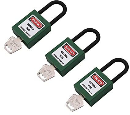 MroMax Lockout Tagout Schlösser, Loto Schlösser gleichschließend – Nylon Lock Out Tag Out Isolierter Bügel Grün Sicherheitsvorhängeschloss 3 Stück