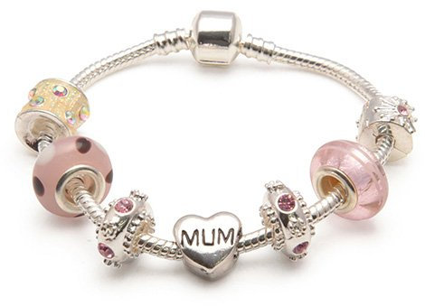 Liberty Charms Mum 'Vanilla Kisses' Silver Plated Charm/Bead Bracelet