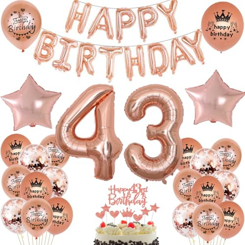 Luftballon 43. Geburtstag frau Rosegold deko Folienballon 43 jahre Geburtstags deko frau Rosegold set happy Birthday 43 Geburtstagsdeko Ballon 43 jahre Geburtstag Dekoration Frauen set（43）