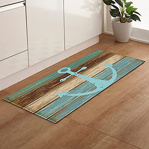 &ET Küchenteppich,Moderner Area Rug Küchenläufer Blauer Anker Anti-Rutsch Bodenmatte Waschbarer Teppich Home Dekorativ Für Küche Esszimmer,40X60Cm (16X24 Zoll)