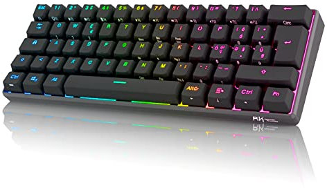 RK61 Tastiera Gaming Meccanica, 60% Tastiera Wireless 2.4Ghz/Bluetooth/USB-C RGB Backlit Interruttore Marrone Hot Swap Double-Shot ABS Keycaps Compatibile con Win/Mac, Nero(QWERTY Layout Italiano)