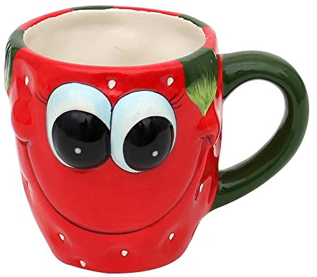 Dekohelden24 Keramik Kaffeebecher - Tasse als Erdbeer Größe H/Ø: 9 x 12 cm