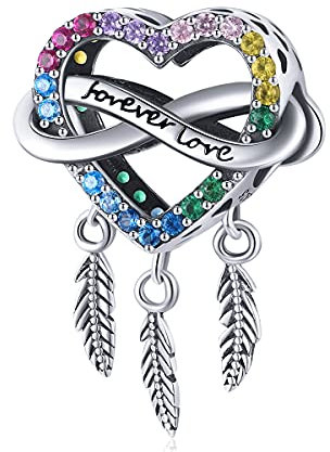 Dream Catcher Anhänger Charms passend für Pandora Armband 925 Sterling Silber Regenbogen Herz Charms Beads Geschenk für Frauen Mädchen mit Schmuck Box