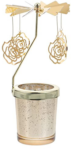 SOLUSTRE Metall Kerzenhalter Glas Teelichthalter Teelichtgl? : Gold Teelicht Karussell Valentinstag Deko Eisen Kerzenleuchter Rotierender Kerzenst?nder Hochzeit Wohnzimmer Tischdeko