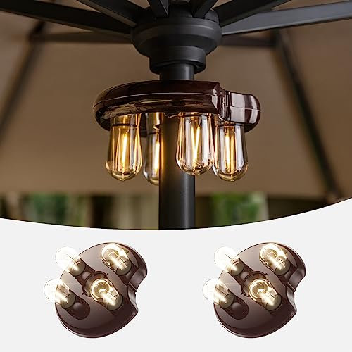 NORA·GIFT Patio 2 Packs Umbrella Light with LED Edison Bulbs, Battery Operation Cordless-Outdoor Umbrella Pole Lights with 2 Lighting Modes for Garden,Patio, Backyard, Camping or BBQ - Brown
