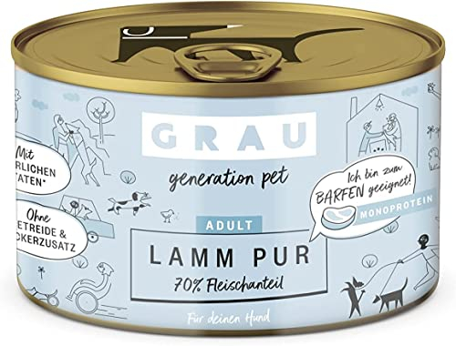 GRAU – das Original – Nassfutter für Hunde - Lamm Pur, 6er Pack (6 x 200 g), Monoprotein, für erwachsene Hunde