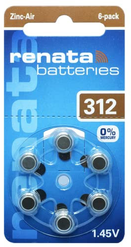 Renata Hearing Aid Battery ZA 312 Maratone Zinc Air Hearing Aid Pack of 6 pcs (1 Pack of ZA 312)