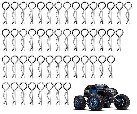 CiciIng 50 Stücke RC Karosserie Clips, Edelstahl R Typ Pin für 1/10 Fernbedienung Auto Shell Modell Ersatzteil, Silber Körper Shell Clip, Karosserie Splinte Klammern