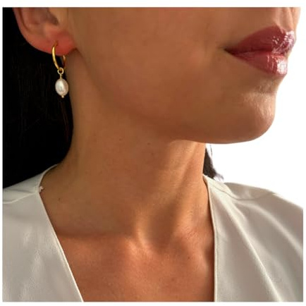 ONDEGO® 18K Gold Süßwasserperle Ohrringe Perle Perlenohrringe Ohrstecker Brautschmuck Huggie Creolen