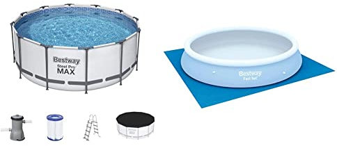 Bestway 56420-3 Piscina Fuori Terra Steel Pro Max da 366 x 122 cm & 58002 Tappeto Base Per Piscina Da, Azzurro, 396 Cm, Azzurro