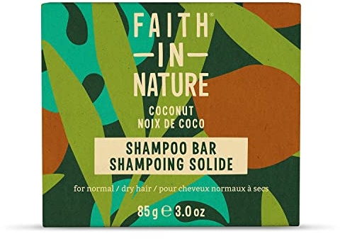Faith In Nature Shampooing Solide Naturel à la Noix de Coco et au Beurre de Karité, Hydratant, Végan et Non Testé sur les Animaux, Sans Parabènes ni SLS, pour Cheveux Normaux à Secs, 85 g