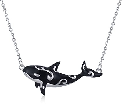 Wal Halskette 925 Sterlingsilber Meerestier Anhänger Orca Hai Schwarz Weißer Walhai Schmuck Geschenke für Damen Mädchen