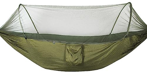 NUZAMAS Hamacas 250 x 120 cm Hamaca Frontline portátil con mosquitera hamaca de apertura rápida totalmente automática para mochila de hombro y aventura al aire libre
