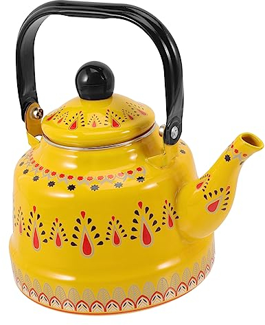 UPKOCH Yellow Enamel, Stainless Steel Teakettle, 1 Cup, Auto, Whistles, Multi-Stovetop Compatible, Camping Essential, French Style, Induction Kettle, Gas & Electric Stovetop Compatible