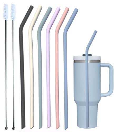 Tegion Pastel Color 14” Extra Long Silicone Replacement Straw for 40 oz Stanley Cup, Reusable Flexible Tall Giant Big Drinking Straw for Quencher Tumbler,1Gallon/64 oz Water Bottle,Hydro Jug-6 pack