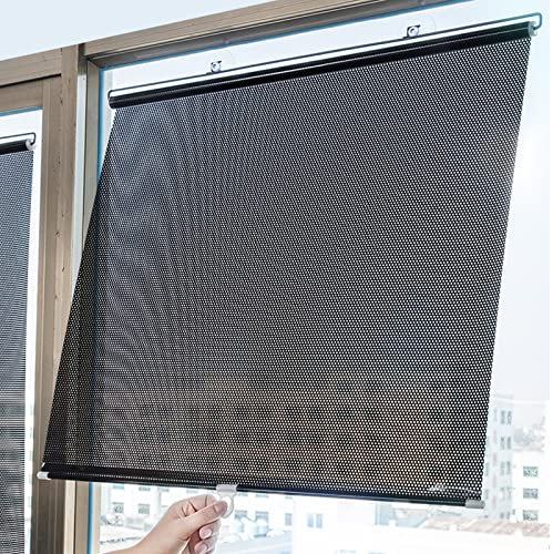 GOFOHIMI Suction Cup Roller Blinds,Sun Protection Blackout Roller Blind,Privacy Screen Window Blind,Adjustable Blackout Curtains,Shade Net Retractable,for Kitchen Office Car Room (W40xL60cm/16x24in)