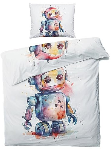 ZDABAOEC Roboter Kinderbettwäsche 100x135 Jungen, Weiche Microfaser Kinder Baby Bettwäsche 2er Set - 1 Bettbezug + 1 Kissenbezug 40x60, mit Reißverschluss, Wende Motiv