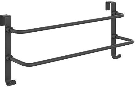 EMKE Handtuchhalter ohne Bohren, Edelstahl Handtuchhalter für Badheizkörper Handtuchtrockner mit Haken, 2 Stangen Handtuchstange für Küche und Badezimmer, 41 * 18 * 12,4cm Schwarz