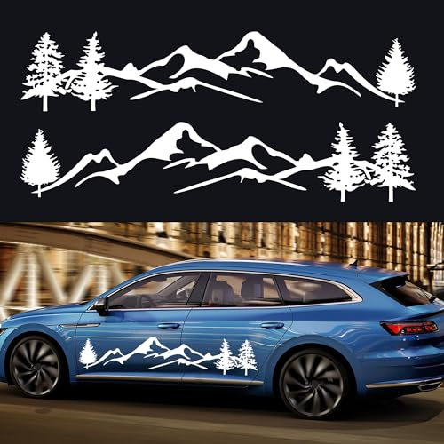 TOMALL 1 Paar 190 cm Bergbaum Wald Aufkleber für Karosserie Tür Seite Auto Berge Grafik Vinyl Aufkleber Dekoration für SUV LKW Geländewagen Universal Aufkleber Zubehör (A-Weiß)