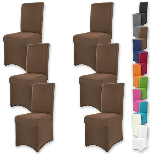 Gräfenstayn 6er-Set Stretch-Stuhlhusse Henry - runde und eckige Stuhllehnen - VORTEILSPACKUNG - bi-elastische Passform mit Öko-Tex Siegel Standard 100: „Geprüftes Vertrauen“ (Braun)